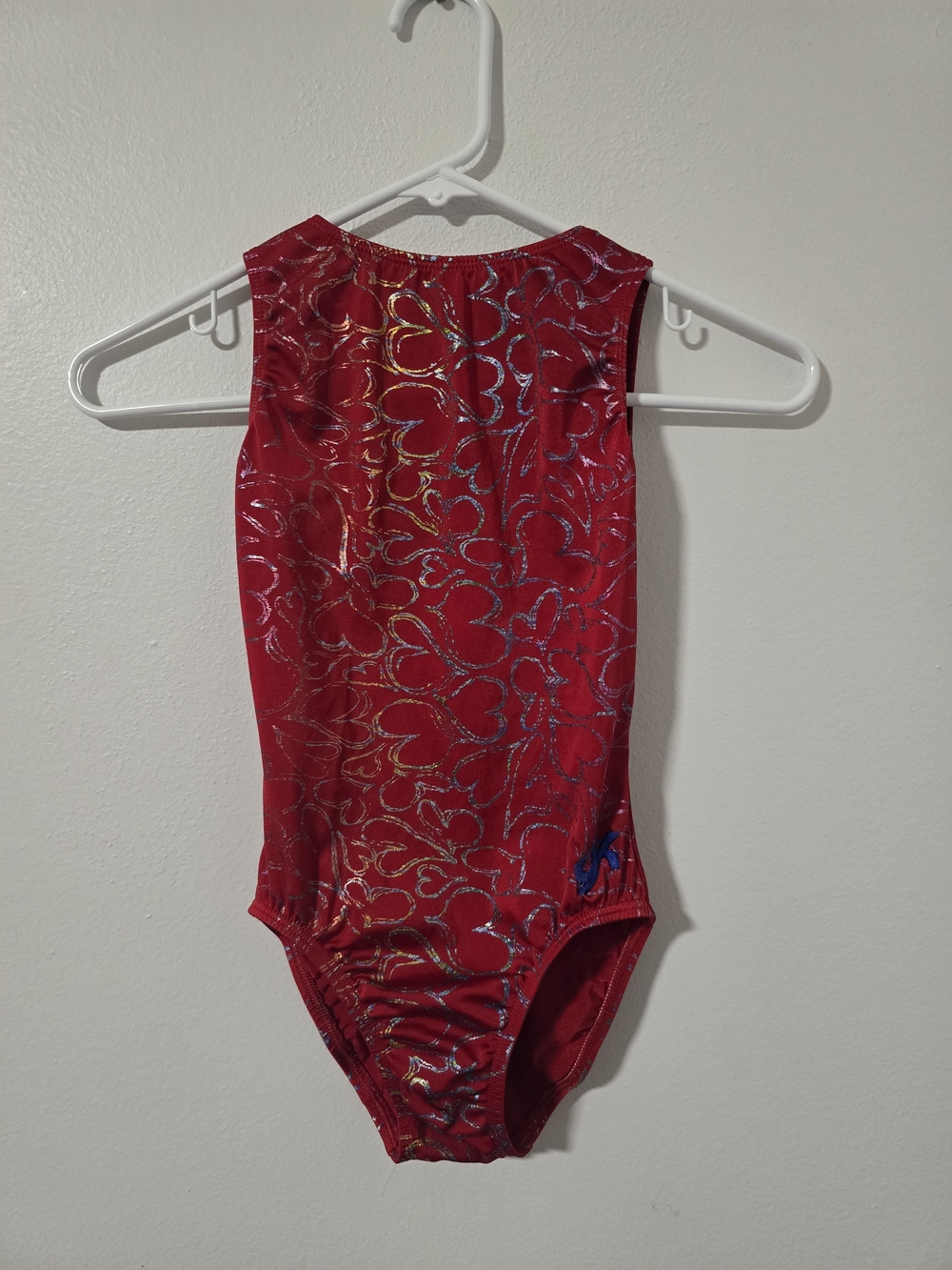 GK Red Metallic Heart Pattern Tank Leotard Child Large
